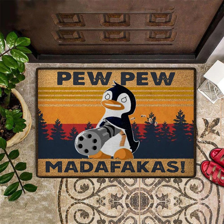 Penguin Gunman Pew Pew Madafakas Doormat Cute Welcome Mat Front Door Mat Outdoor