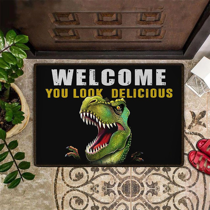 T-Rex Welcome You Look Delicious Doormat Unique Funny Welcome Mat Front Door