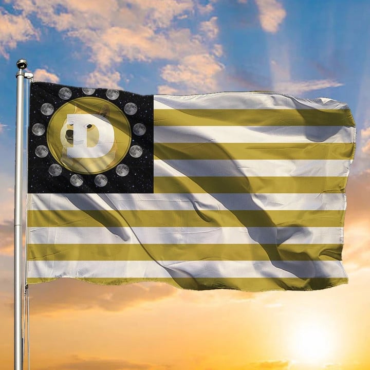 Dogecoin Flag American Dogecoin To The Moon Outdoor Decor Elon Musk Crypto Flag