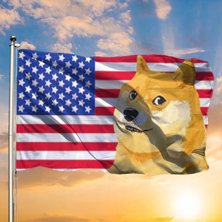 Dogecoin Flag American In Dogecoin We Trust Decor Elon Musk Crypto Memes Lover