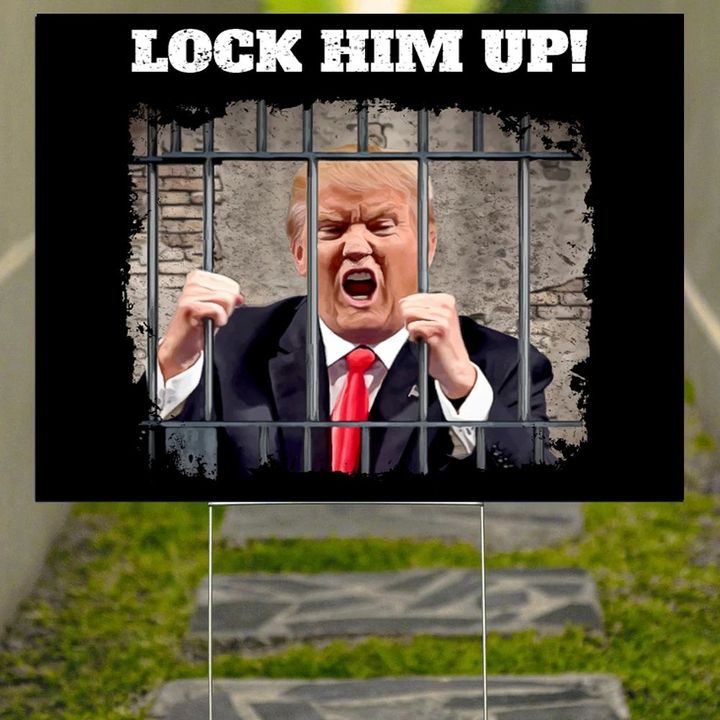 Lock Him Up Yard Sign Funny Trump For Prison Lawn Sign Defending Democracy Front Yard Decor