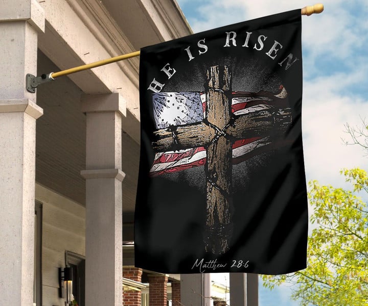 He Is Risen Flag Cross U.S Flag Religious Christian Home Decor Wall