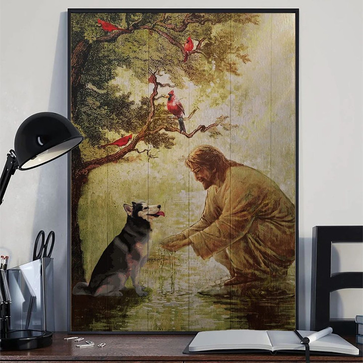 Husky And Jesus Christ Poster Vintage Christian Religious Easter Poster Art Wall Decoration