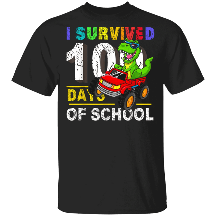 100 Day Of School Shirts Funny T-Rex I Survived 100 Days Of School T-Shirt Idea For Boys - Pfyshop.com