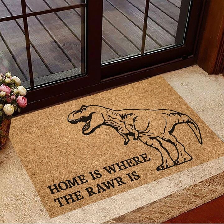 Dinosaur Home Is Where The Raw Is Doormat Funny Door Mat One Gift Whole Family
