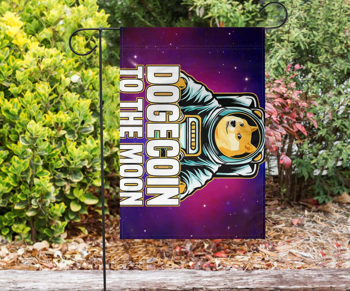 Dogecoin To The Moon Flag Funny Doge Meme Merch For Crypto Lovers