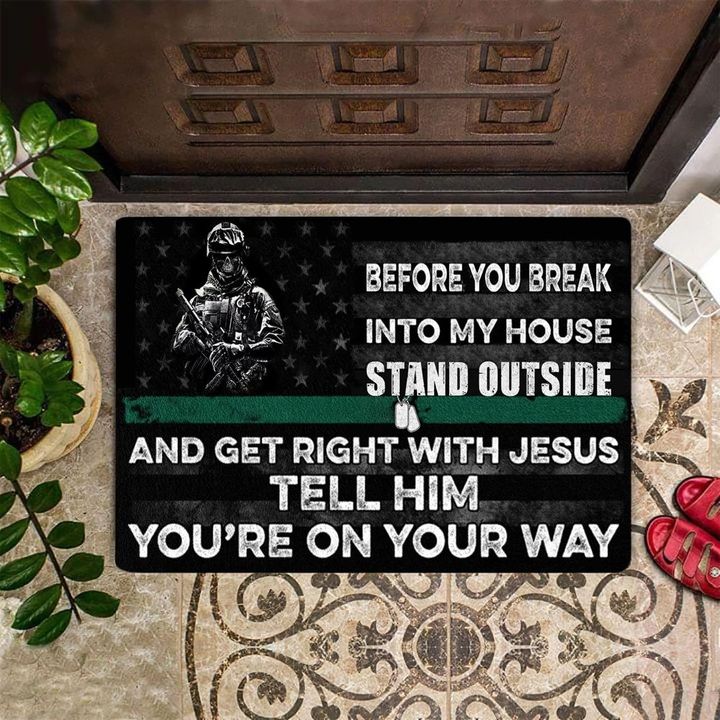 Military Thin Green Line Get Right With Jesus Doormat Decorative Honor Army Soldier Gift