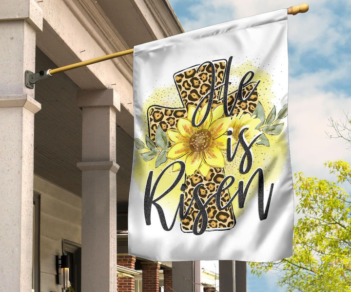 He Is Risen Flag Leopard Sunflower Cross Flag Christian Gifts Easter Decor