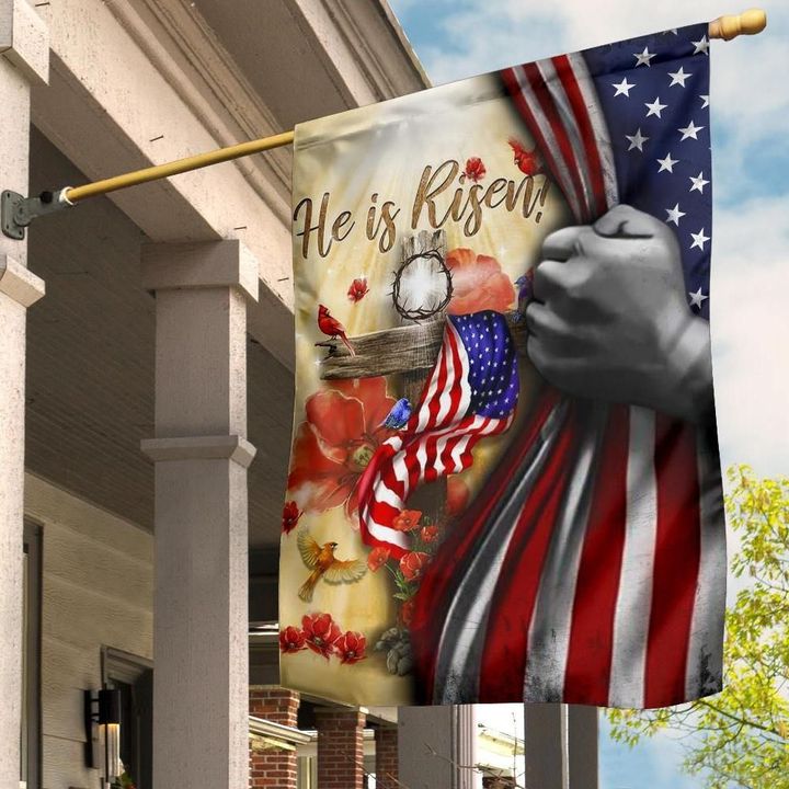 He is Risen Cross And American Flag Patriotic Christian Easter Decoration 2021 Banner Decor - Pfyshop.com