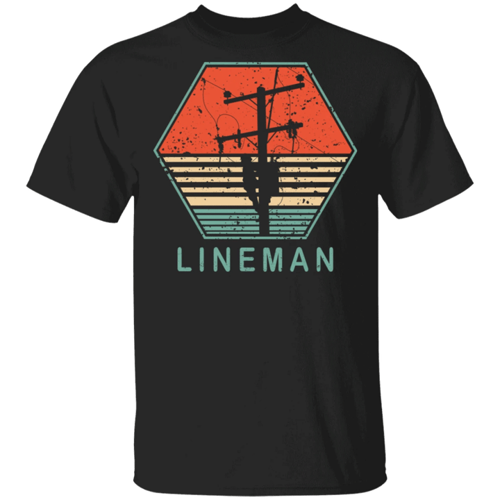 Lineman T-Shirt Vintage Retro Electrician Graphic Tees For Men, Gift For Lineman