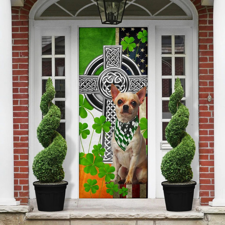 Chihuahua Shamrock Irish Celtic Cross American Door Cover St Patrick's Day Home Outdoor Decor