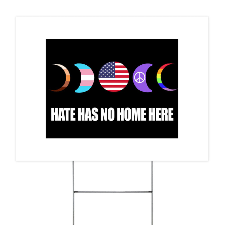 Hate Has No Home Here Yard Sign US Flag LGBT Pride Peace Sign Of Justice Outdoor Decorative
