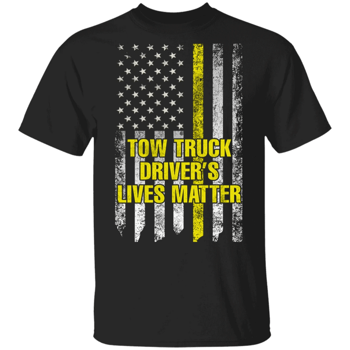 Yellow Thin Flag Tow Truck Driver's Lives Matter T-Shirt Patriotic Tow Truck Driver Shirt Men