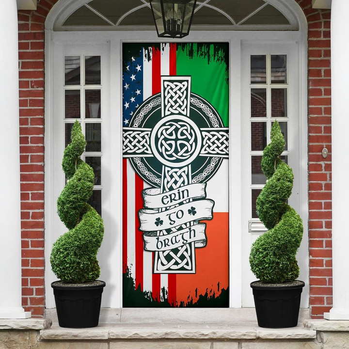 American Irish Celtic Cross Erin Go Bragh Door Cover Patriotic Proud Irish Home Door Decor