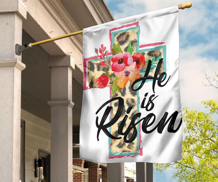 He Is Risen Flag Cross Floral Flag Leopard Religious Easter Gifts Outdoor Decoration