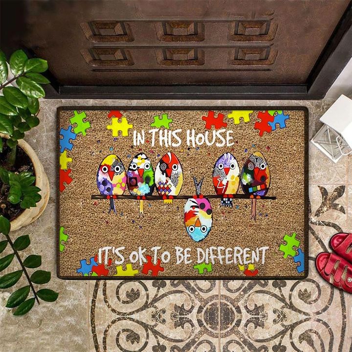 In This House It's Okay To Be Different Doormat Autism Awareness Merchandise Front Door Mat