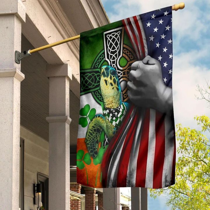 Turtle Irish American Flag Shamrock Irish Celtic Cross St Patrick's Day Decor For Turtle Lover