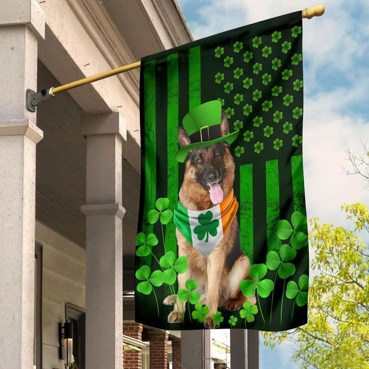German Shepherd Inside Irish Flag Lucky Shamrock St Patrick Flag For Dog Lover Outside Decor