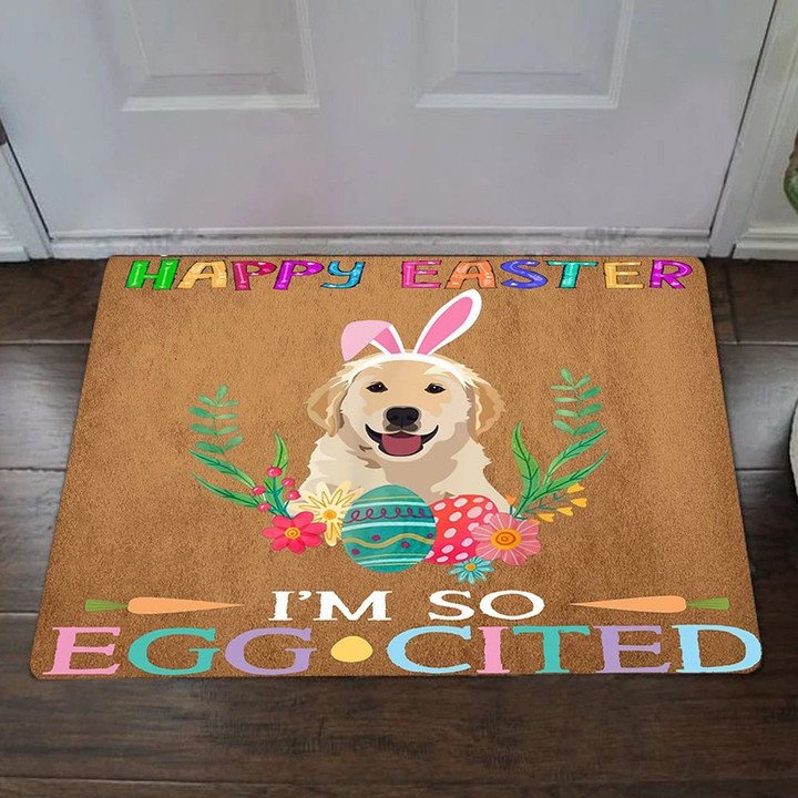 Labrador Retriever Happy Easter I'm So Egg-Cited Doormat Funny Pun Indoor Outdoor Decor Gift For Dog Lovers
