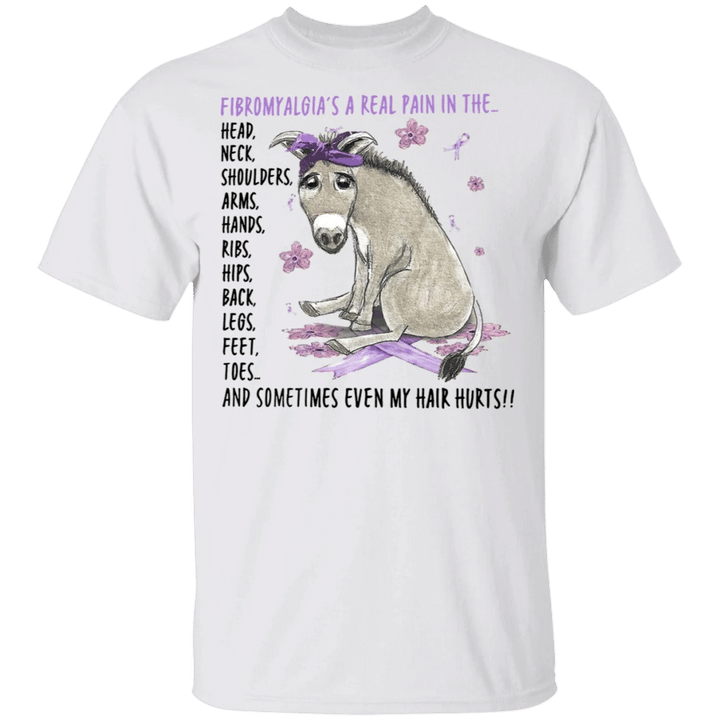 Donkey Fibromyalgia A Real Pain In The Head Neck Shoulders Shirt Graphic Tee Gift For Friend