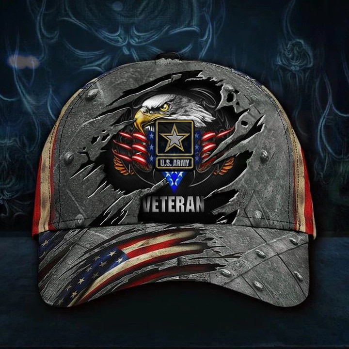 U.S Army Veteran Hat 3D Print Patriotic Eagle American Flag Cap Vintage Army Veteran Hat