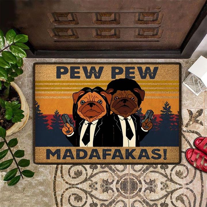 Pugs With Guns Pew Pew Madafakas Doormat Funny Doormat Outdoor Dog Themed Mat