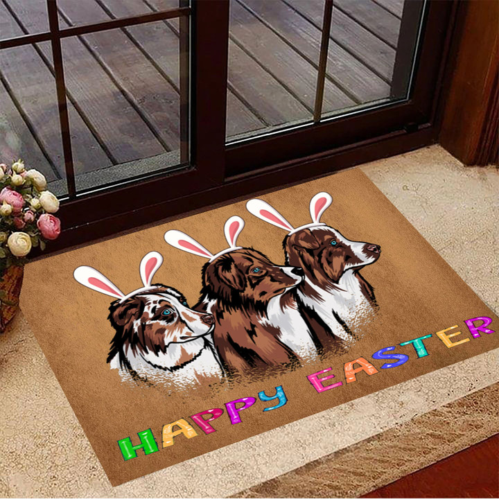 Bunny Dachshund Dog Happy Easter Doormat Cute Indoor Outdoor Decor Gift For Weiner Dog Lovers