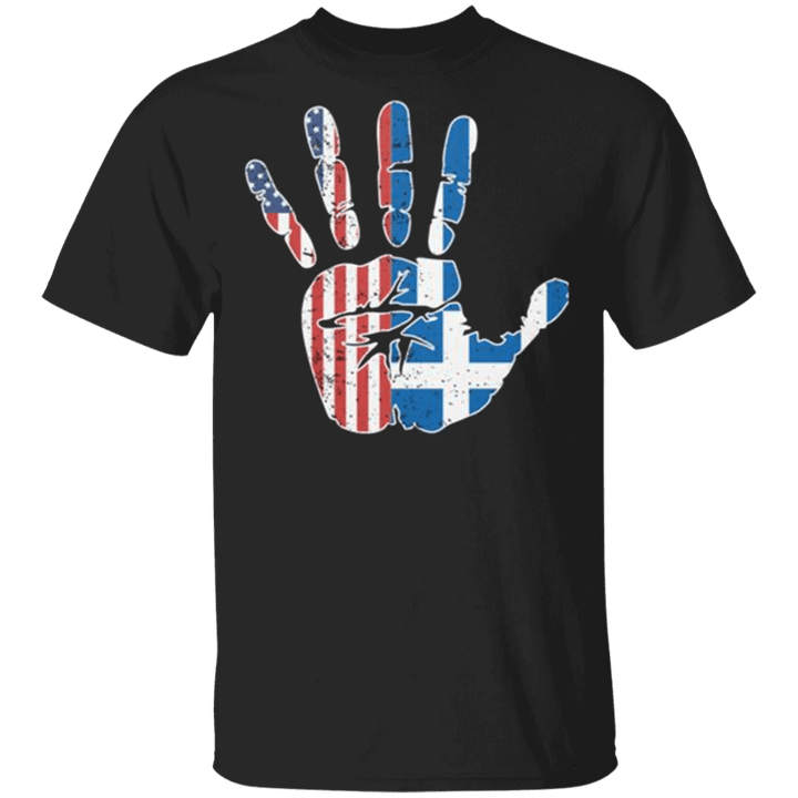 Greece American Flag Handprint Shirt Patriotic Proud Greek American Apparel