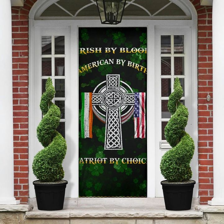 Irish American Flag Shamrock Door Cover By Blood American By Birth Irish Home Door Decor