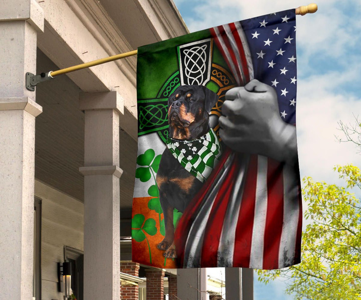 Rottweiler Irish American Flag Patriotic Dog Shamrock Irish Celtic Cross St Patrick's Banner