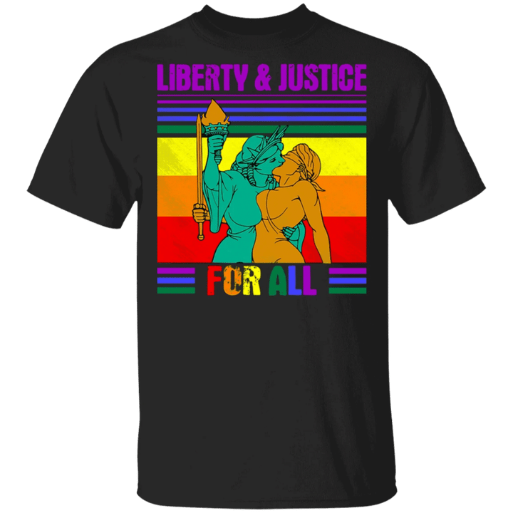 With Liberty And Justice For All Shirt 4th Of July T-shirts LGBT Pride Merch For Lesbian