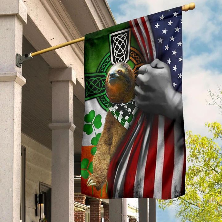 Sloth Irish American Flag Shamrock Irish Celtic Cross St Patrick's House Outdoor Decoration