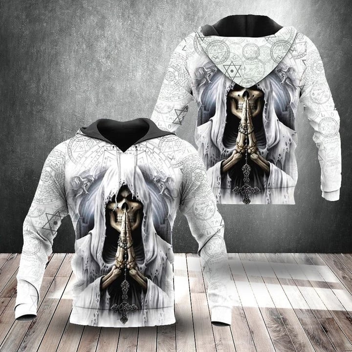 Skull Praying Hoodie 3D All Over Print Goth Graphic Tee Gothic Hoodie Mens