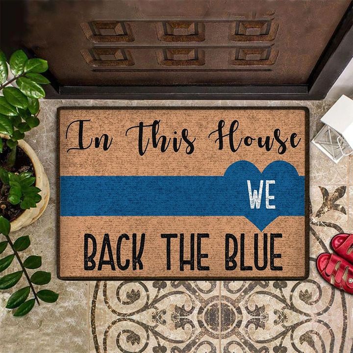 In This House We Back The Blue Doormat Support Law Enforcement Front Porch Mat Entrance Doormat