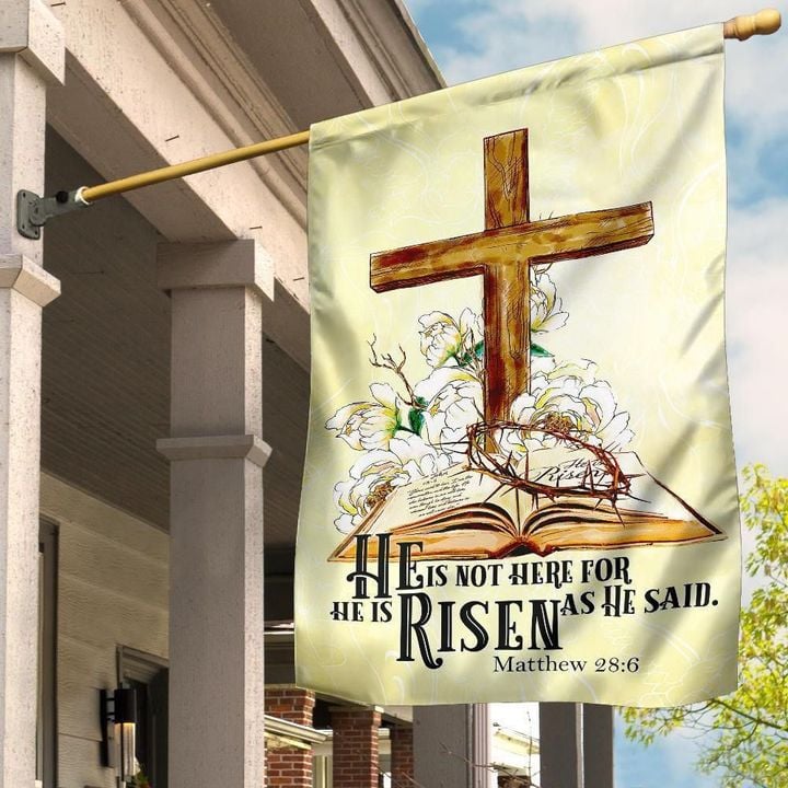 He Is  Not Here He Is Risen Cross Christian Easter Flag Bible Verse Easter Indoor Outdoor Decor - Pfyshop.com