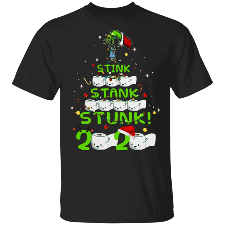Green Stink Stank Stunk Toilet Around Christmas Tree T-Shirt Funny Xmas Shirt 2020 Pandemic