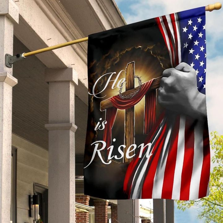 He Is Risen Christian American Flag Patriotic Religious Easter Yard Decorations - Pfyshop.com