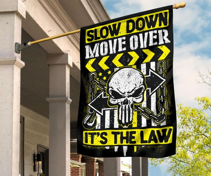 Yellow Line Flag Skull Slow Down l Move Over Flag For Indoor Outdoor Decor Gift