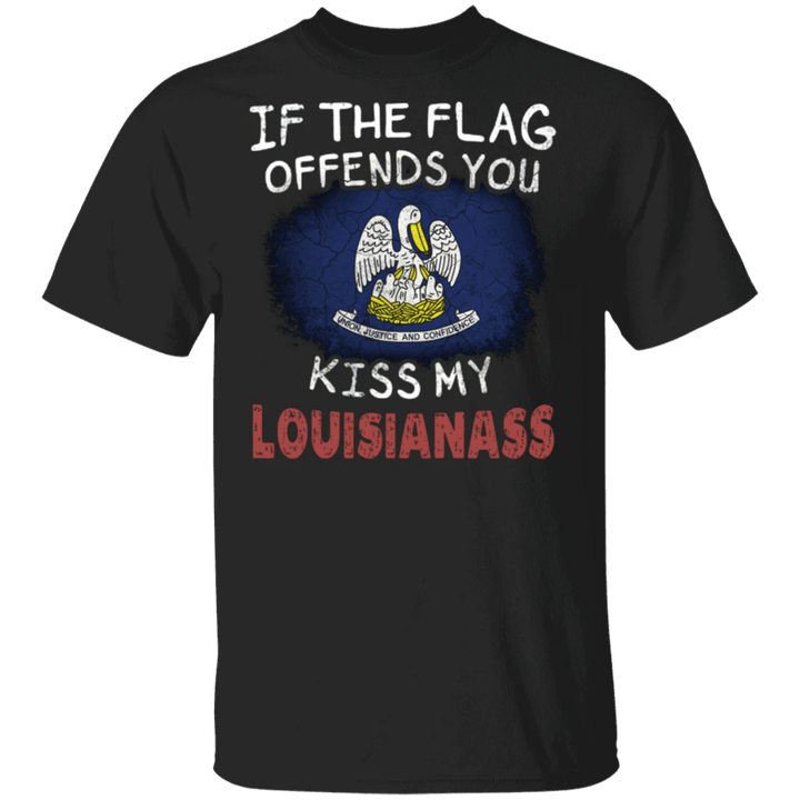 If The Flag Offends You Kiss My Louisianass T-Shirt Vintage Funny Louisiana Shirt Patriotic - Pfyshop.com