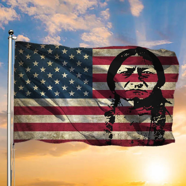 Sitting Bull Flag American Flag Honoring Native American Chief Leader
