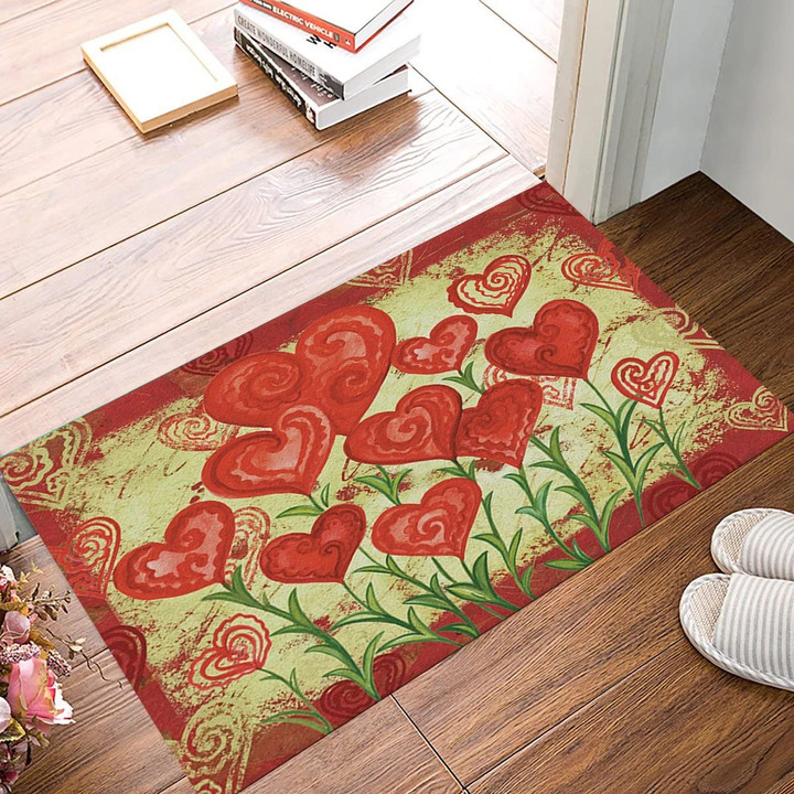 Valentine Doormat Red Heart Flower Doormat Valentine Day Decor Floor Mat Gift For Wife