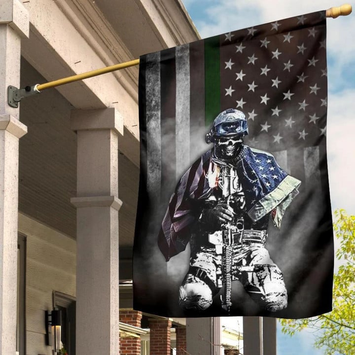 Skull Army Soldier Thin Green Line Flag Patriotic Honor U