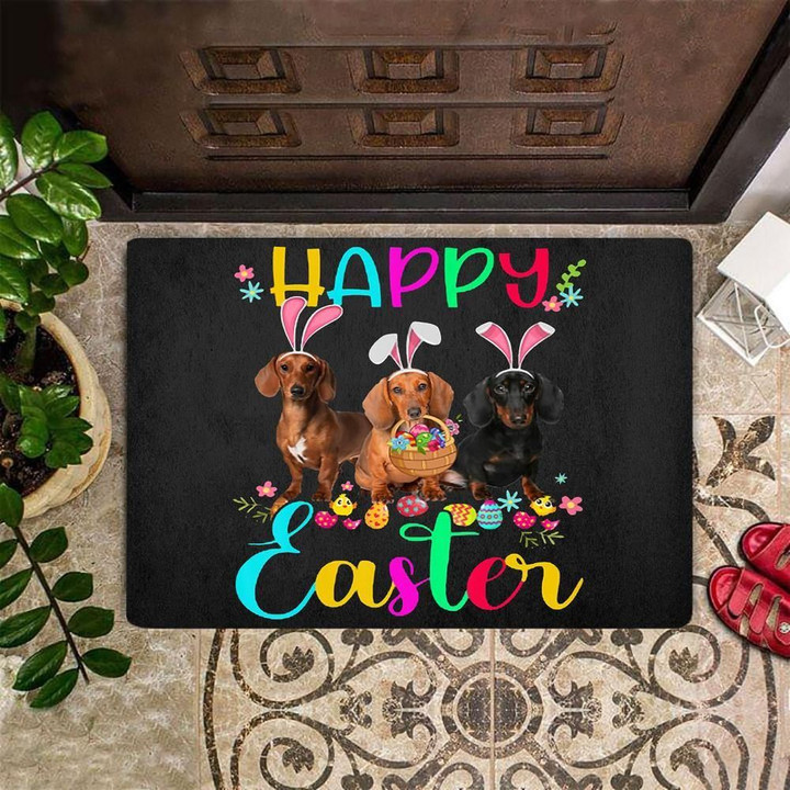 Dachshunds Happy Easter Doormat Cute Dog Themed Welcome Easter Door Mat For Front Door - Pfyshop.com