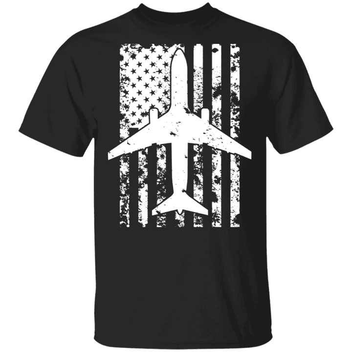 Aviation T-Shirt Vintage American Flag Shirt Graphic Tees Men Gift For Plane Lovers