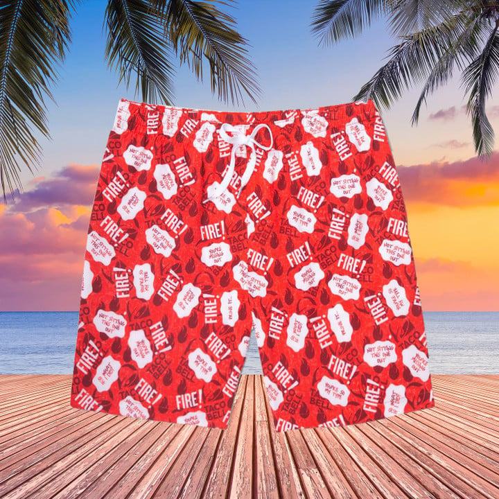 Taco Bell Swim Trunks Fire You're So My Type Hawaiian Shorts Taco Gift Ideas