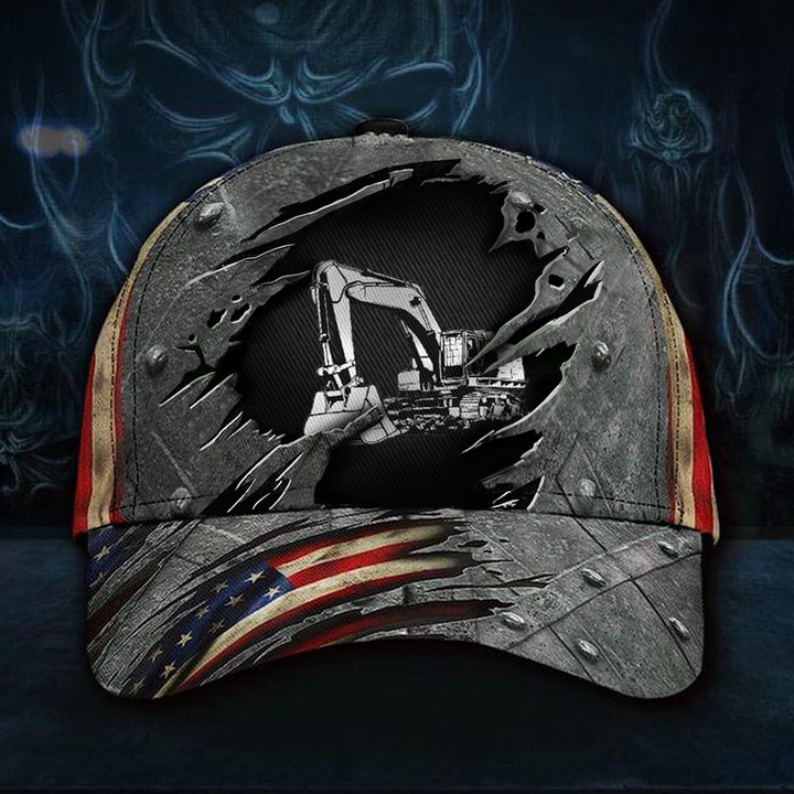 Excavator With American Flag Cap Embroidery Baseball Hat Retro For Excavator Operators