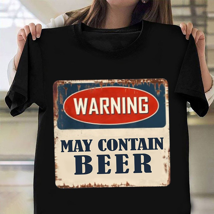 Warning May Contain Beer T-Vintage Old Retro Funny Beer Shirt For Men