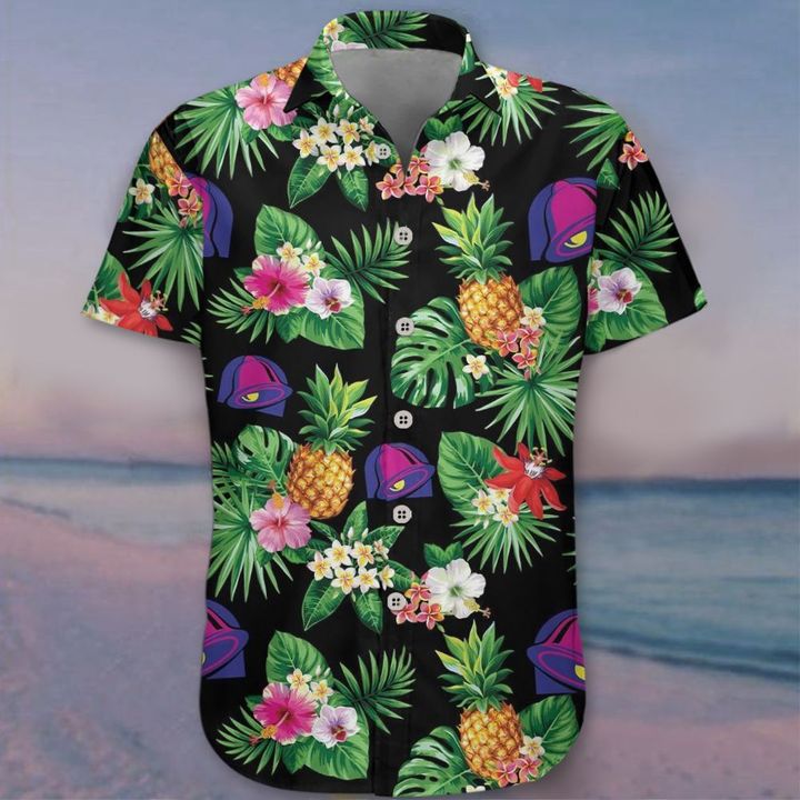 Taco Bell Hawaiian Shirt Pineapple Hibiscus Flower Tropical Button Up Shirt Gift
