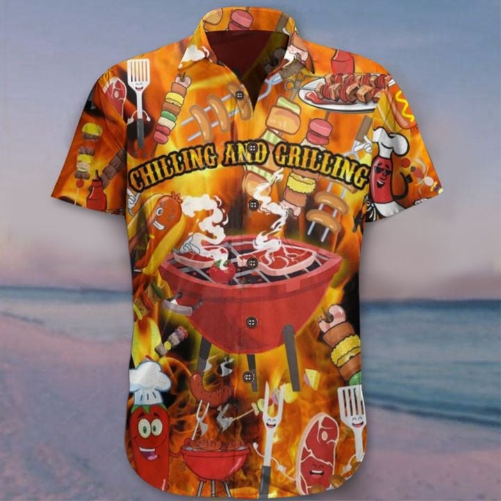 Chilling And Grilling Hawaiian Shirt Funny BBQ Shirt For Men Gift For Him