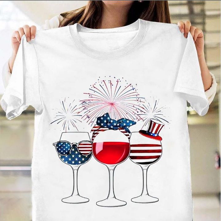 Wine Firework Shirt US Independence Day T-Shirt 4th Of July Gift Ideas